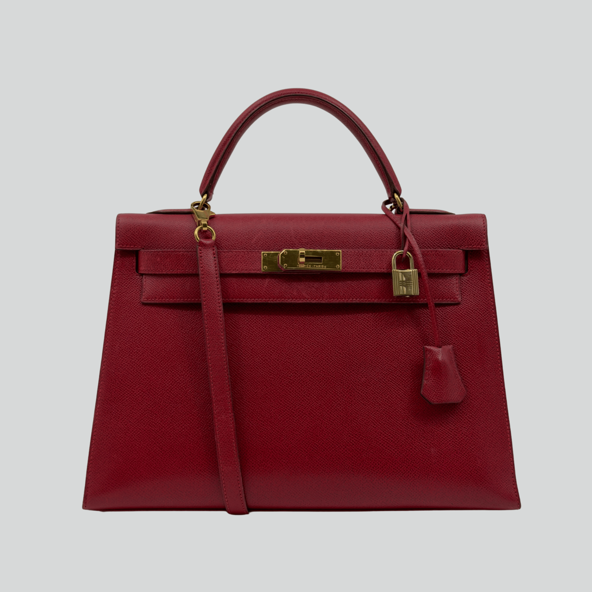 Hermès Kelly 32 Sellier Rouge Vif Courchevel Gold Hardware