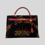 Hermès Kelly 40 Soies Volantes Rouge Vif Box Calfskin & Printed Velvet with Gold Hardware | Randolph Goods