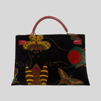 Hermès Kelly 40 Soies Volantes Rouge Vif Box Calfskin & Printed Velvet with Gold Hardware | Randolph Goods