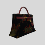 Hermès Kelly 40 Soies Volantes Rouge Vif Box Calfskin & Printed Velvet with Gold Hardware | Randolph Goods