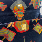 Hermès Vintage 1991 Kelly 40 “Soies Volantes” (Flying Silks) Printed Velvet with Rouge Vif Box Leather Trim & Gold Hardware | Randolph Goods