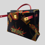 Hermès Vintage 1991 Kelly 40 “Soies Volantes” (Flying Silks) Printed Velvet with Rouge Vif Box Leather Trim & Gold Hardware | Randolph Goods