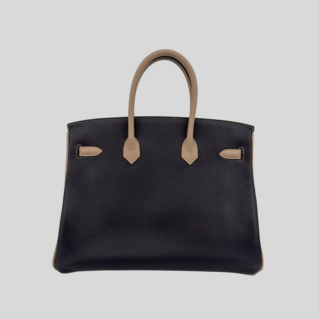 Hermès Birkin 35 HSS Bleu Atoll Gris Asphalte Bleu Indigo Clemence Leather Brushed Gold Hardware | Randolph Goods