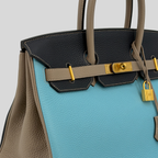 Hermès Birkin 35 HSS Bleu Atoll Gris Asphalte Bleu Indigo Clemence Leather Brushed Gold Hardware | Randolph Goods