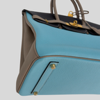 Hermès Birkin 35 HSS Bleu Atoll Gris Asphalte Bleu Indigo Clemence Leather Brushed Gold Hardware | Randolph Goods