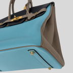 Hermès Birkin 35 HSS Bleu Atoll Gris Asphalte Bleu Indigo Clemence Leather Brushed Gold Hardware | Randolph Goods