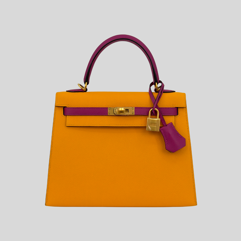 Hermès Birkin 25 HSS Jaune Ambre / Rose Pourpre Epsom Brushed Gold Hardware | Randolph Goods