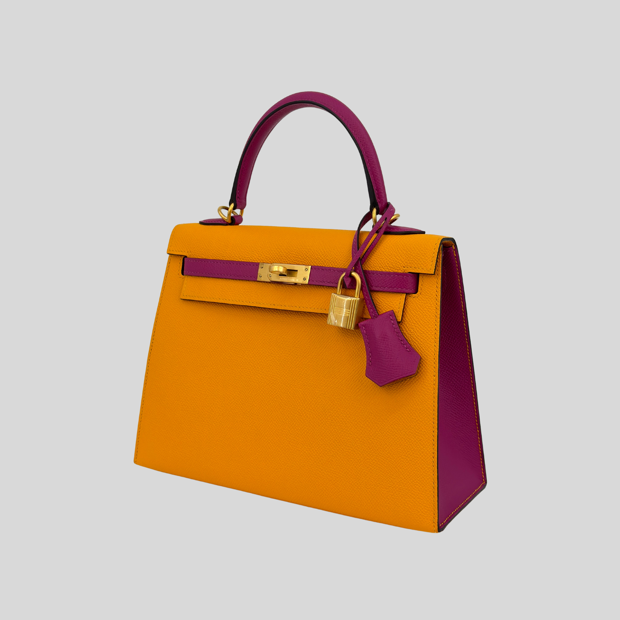 Hermès Birkin 25 HSS Jaune Ambre / Rose Pourpre Epsom Brushed Gold Hardware | Randolph Goods