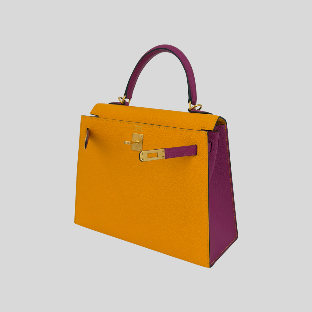 Hermès Birkin 25 HSS Jaune Ambre / Rose Pourpre Epsom Brushed Gold Hardware | Randolph Goods