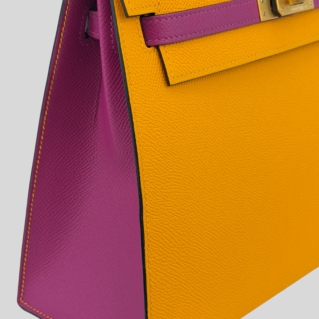 Hermès Birkin 25 HSS Jaune Ambre / Rose Pourpre Epsom Brushed Gold Hardware | Randolph Goods