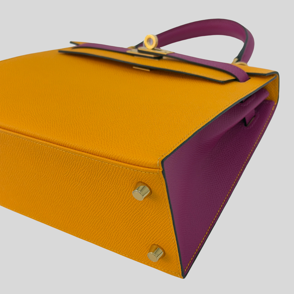 Hermès Birkin 25 HSS Jaune Ambre / Rose Pourpre Epsom Brushed Gold Hardware | Randolph Goods