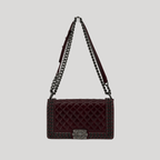 CHANEL Chained Boy Flap Old Medium Burgundy Glazed Calfskin Aged Gunmetal Hardware | Randolph Goods