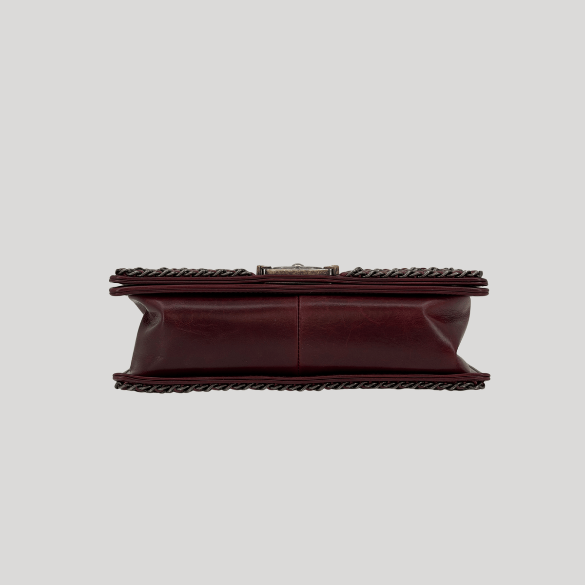 CHANEL Chained Boy Flap Old Medium Burgundy Glazed Calfskin Aged Gunmetal Hardware | Randolph Goods