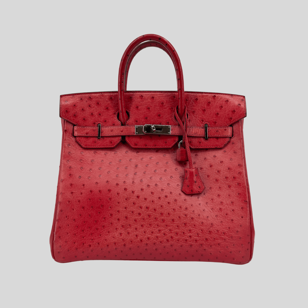 Hermès HAC 32 Rouge Vif Ostrich Palladium Hardware | Randolph Goods