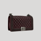 CHANEL Chained Boy Flap Old Medium Burgundy Glazed Calfskin Aged Gunmetal Hardware | Randolph Goods