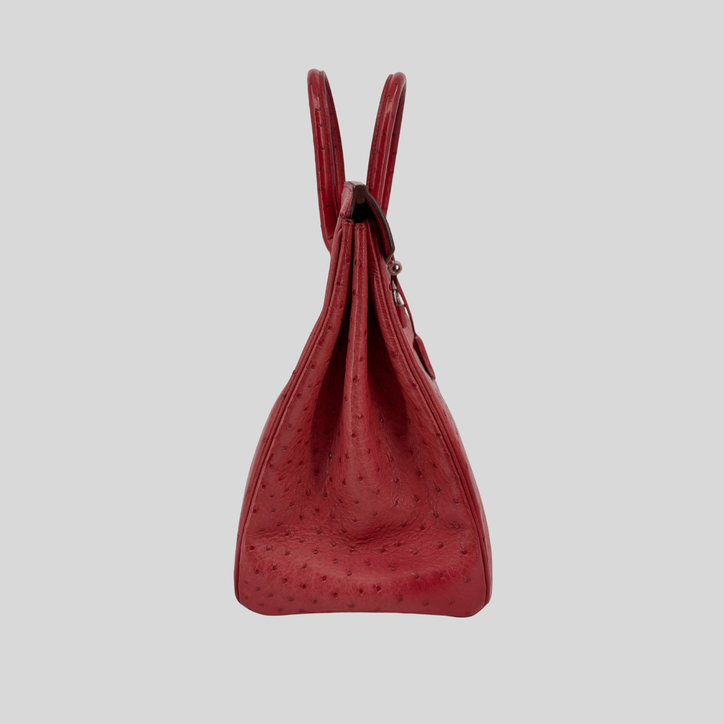 Hermès HAC 32 Rouge Vif Ostrich Palladium Hardware | Randolph Goods