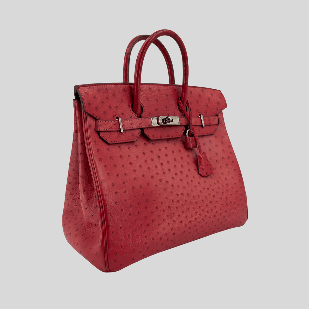 Hermès HAC 32 Rouge Vif Ostrich Palladium Hardware | Randolph Goods