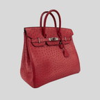 Hermès HAC 32 Rouge Vif Ostrich Palladium Hardware | Randolph Goods