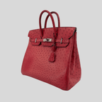 Hermès HAC 32 Rouge Vif Ostrich Palladium Hardware | Randolph Goods