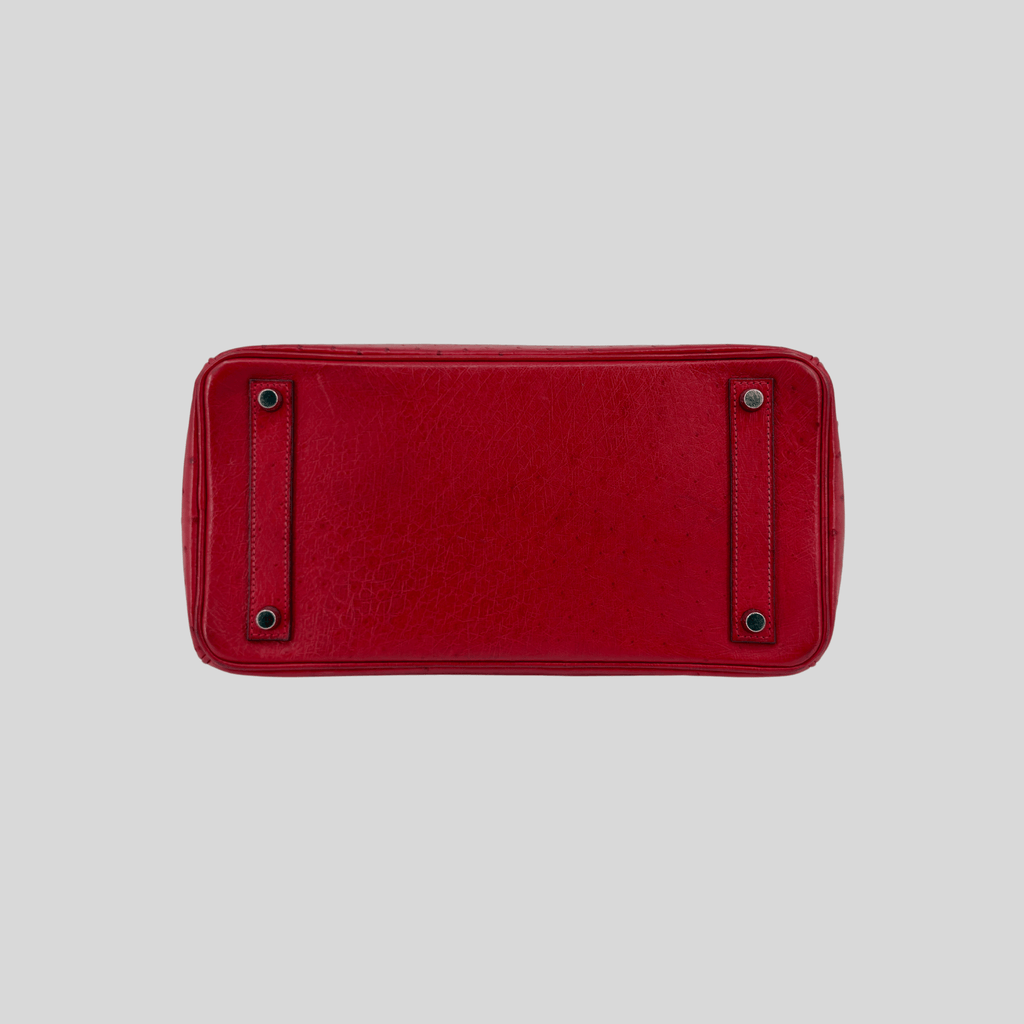 Hermès HAC 32 Rouge Vif Ostrich Palladium Hardware | Randolph Goods