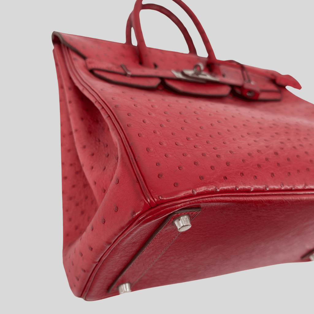 Hermès HAC 32 Rouge Vif Ostrich Palladium Hardware | Randolph Goods