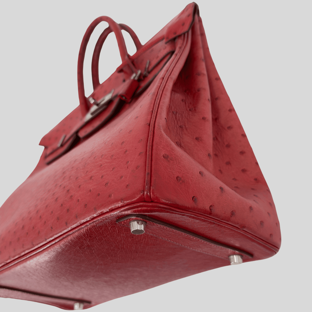 Hermès HAC 32 Rouge Vif Ostrich Palladium Hardware | Randolph Goods
