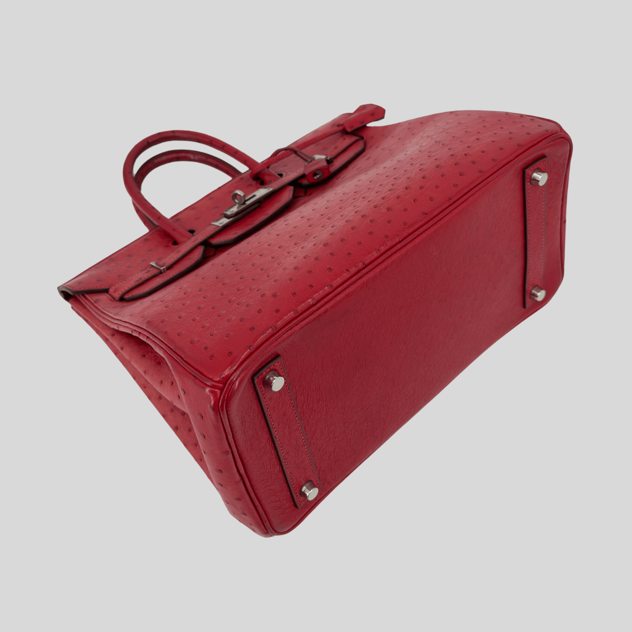 Hermès HAC 32 Rouge Vif Ostrich Palladium Hardware | Randolph Goods