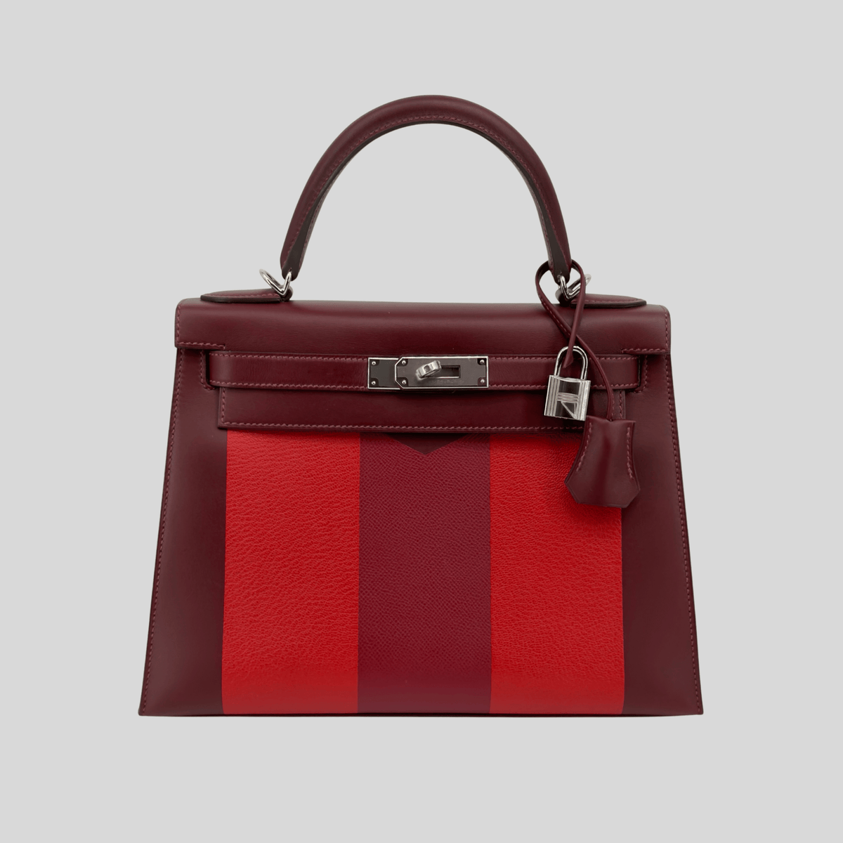 Hermès Rare Limited Edition Kelly 28 Kellygraphie “Lettre M” Rouge H/Vermillion/Rouge Grenat/Rose Tyrien Palladium Hardware | Randolph Goods