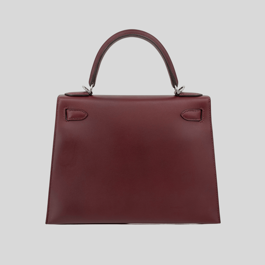 Hermès Rare Limited Edition Kelly 28 Kellygraphie “Lettre M” Rouge H/Vermillion/Rouge Grenat/Rose Tyrien Palladium Hardware | Randolph Goods