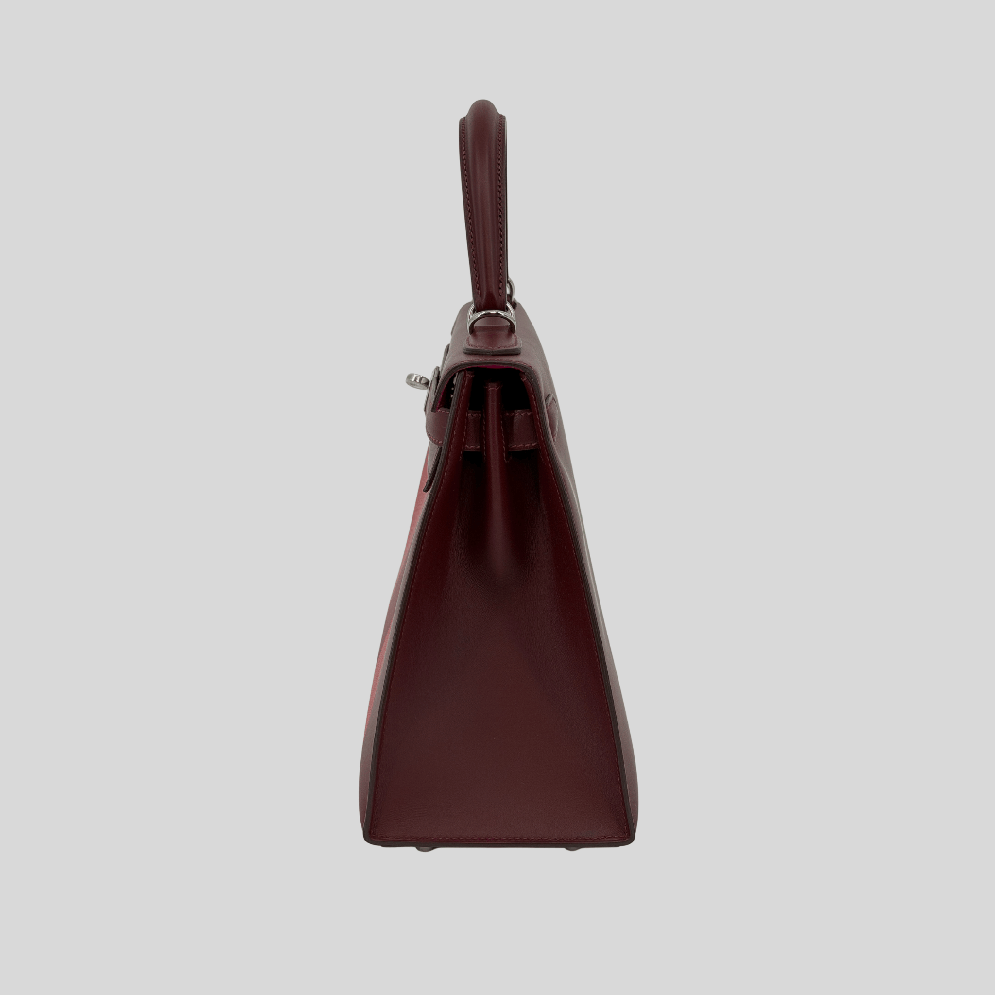 Hermès Rare Limited Edition Kelly 28 Kellygraphie “Lettre M” Rouge H/Vermillion/Rouge Grenat/Rose Tyrien Palladium Hardware | Randolph Goods