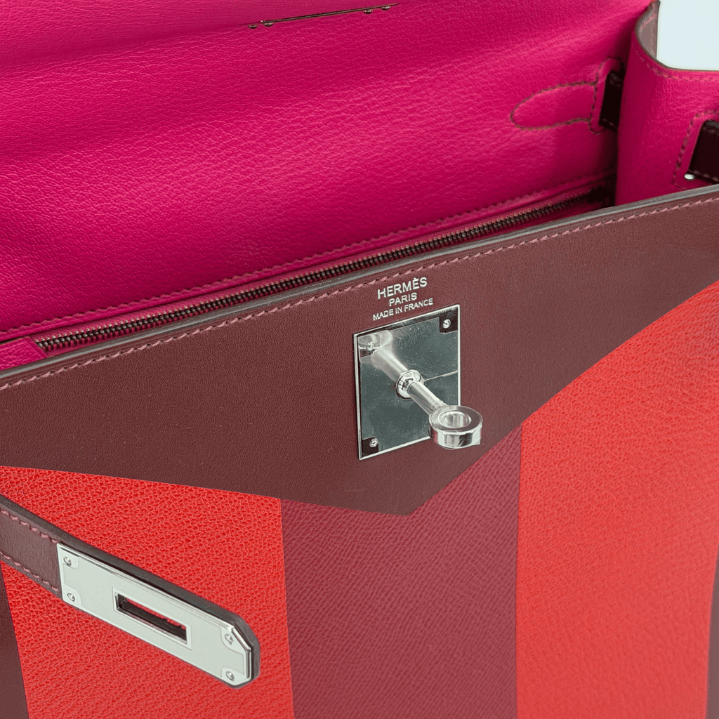 Hermès Rare Limited Edition Kelly 28 Kellygraphie “Lettre M” Rouge H/Vermillion/Rouge Grenat/Rose Tyrien Palladium Hardware | Randolph Goods