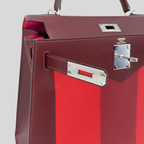 Hermès Rare Limited Edition Kelly 28 Kellygraphie “Lettre M” Rouge H/Vermillion/Rouge Grenat/Rose Tyrien Palladium Hardware | Randolph Goods