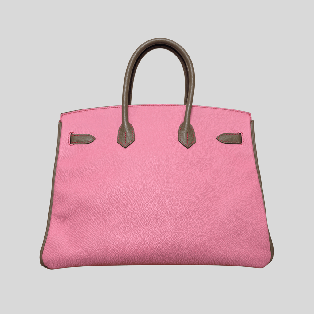 Hermès Birkin 35 HSS Tricolor Bubblegum, Rouge Casaque, Etain Epsom Gold Hardware