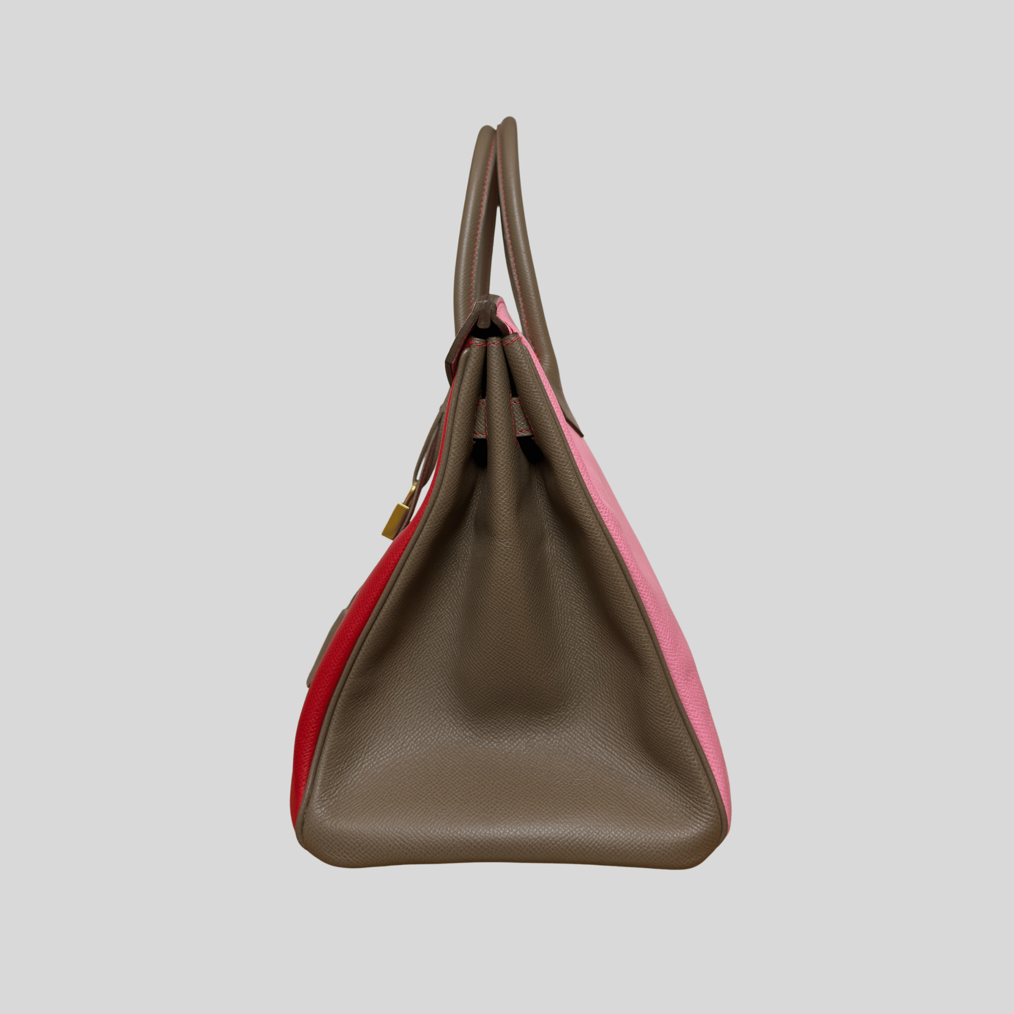 Hermès Birkin 35 HSS Tricolor Bubblegum, Rouge Casaque, Etain Epsom Gold Hardware