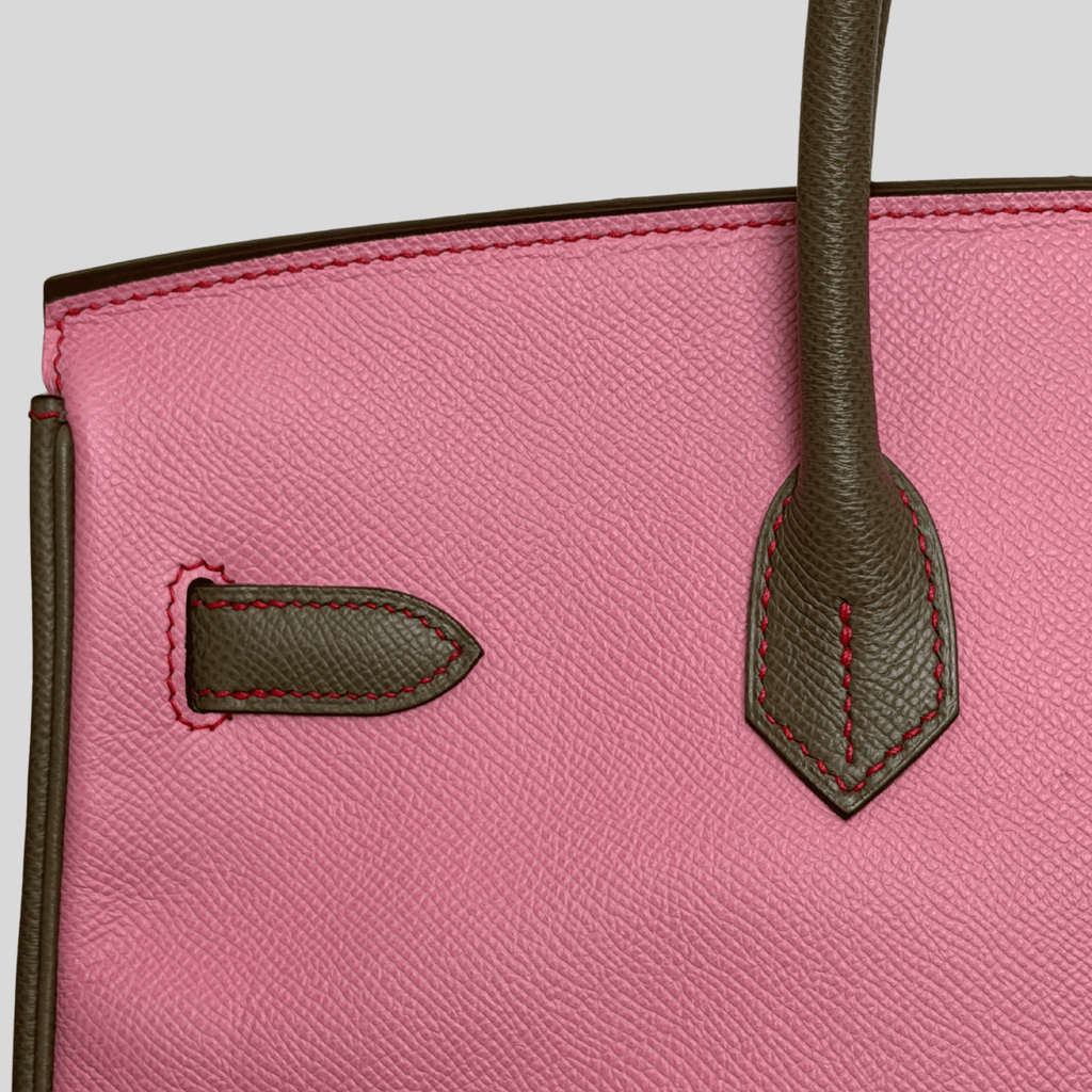 Hermès Birkin 35 HSS Tricolor Bubblegum, Rouge Casaque, Etain Epsom Gold Hardware