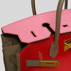 Hermès Birkin 35 HSS Tricolor Bubblegum, Rouge Casaque, Etain Epsom Gold Hardware