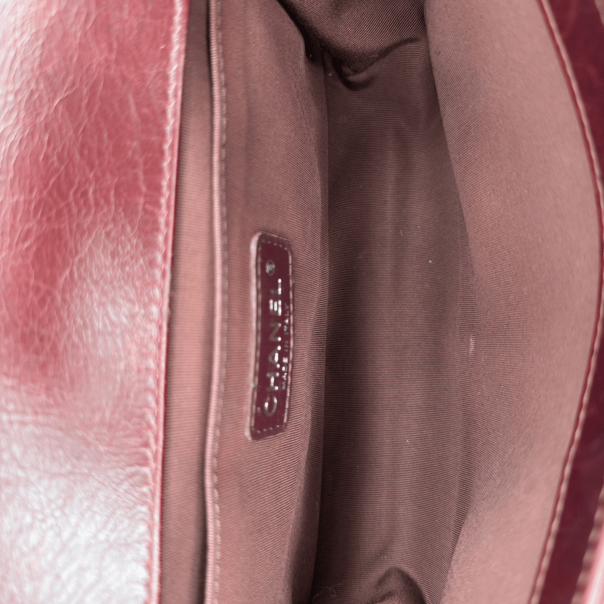 CHANEL Chained Boy Flap Old Medium Burgundy Glazed Calfskin Aged Gunmetal Hardware | Randolph Goods