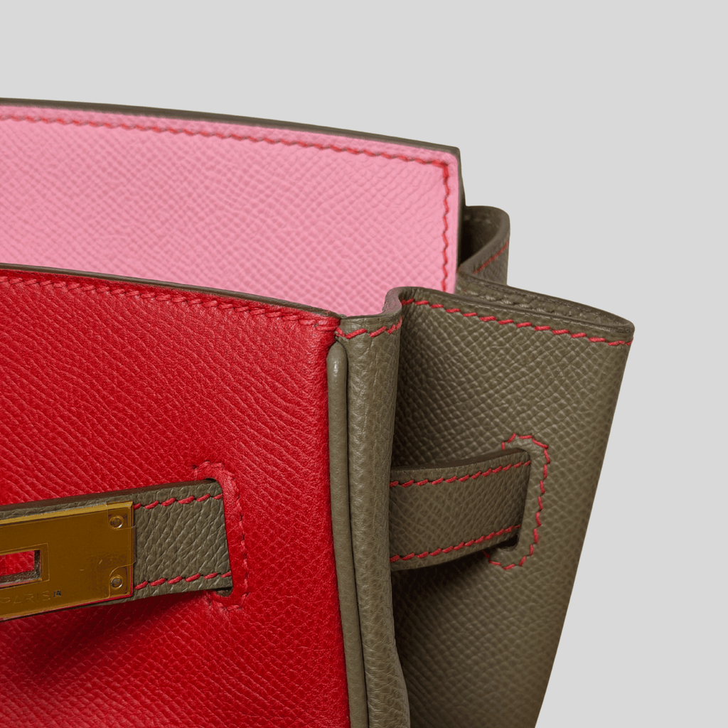 Hermès Birkin 35 HSS Tricolor Bubblegum, Rouge Casaque, Etain Epsom Gold Hardware