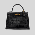 Hermès Kelly 28 Black Porosus Crocodile Leather Gold Hardware | Randolph Goods