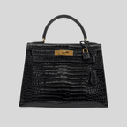 Hermès Kelly 28 Black Porosus Crocodile Leather Gold Hardware | Randolph Goods