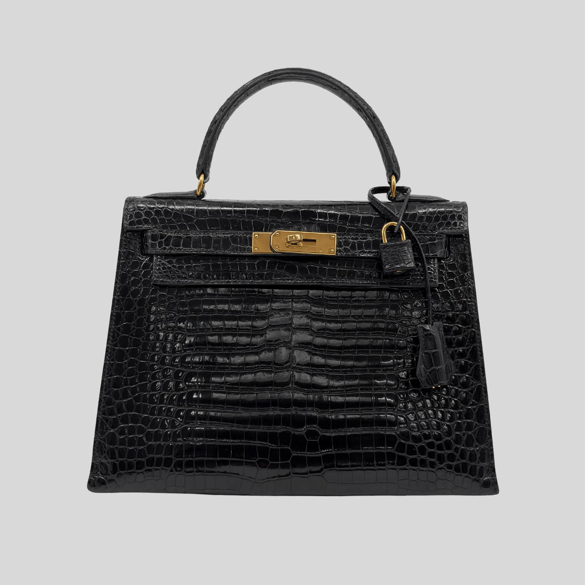 Hermès Kelly 28 Black Porosus Crocodile Leather Gold Hardware | Randolph Goods