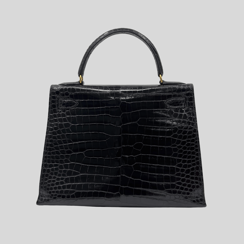 Hermès Kelly 28 Black Porosus Crocodile Leather Gold Hardware | Randolph Goods