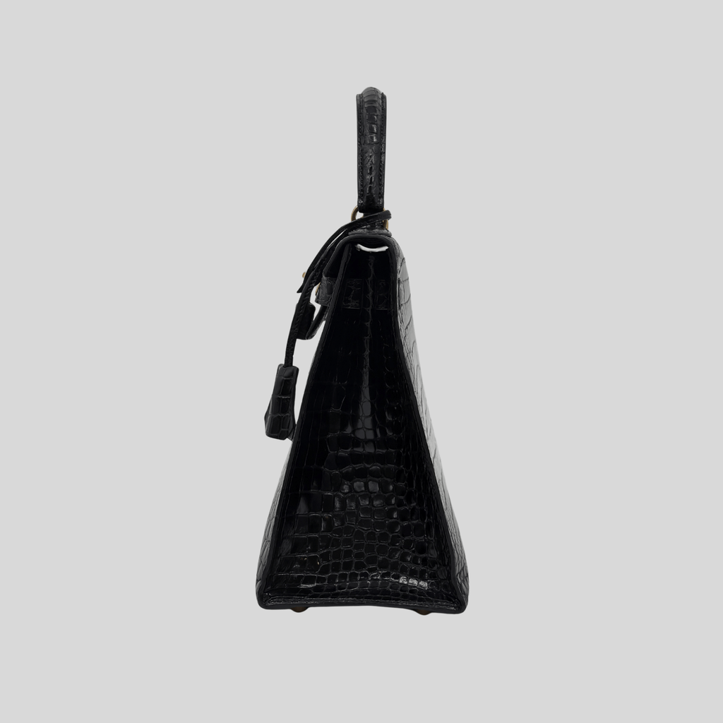 Hermès Kelly 28 Black Porosus Crocodile Leather Gold Hardware | Randolph Goods