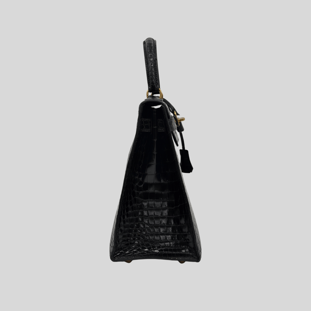 Hermès Kelly 28 Black Porosus Crocodile Leather Gold Hardware | Randolph Goods