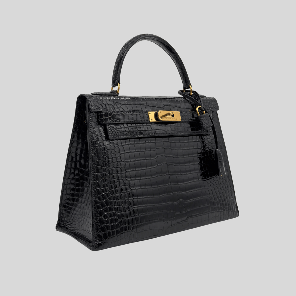 Hermès Kelly 28 Black Porosus Crocodile Leather Gold Hardware | Randolph Goods