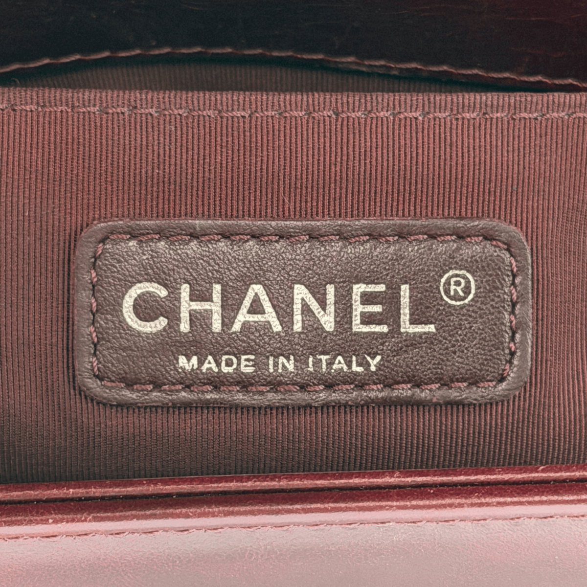 CHANEL Chained Boy Flap Old Medium Burgundy Glazed Calfskin Aged Gunmetal Hardware | Randolph Goods