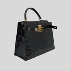 Hermès Kelly 28 Black Porosus Crocodile Leather Gold Hardware | Randolph Goods