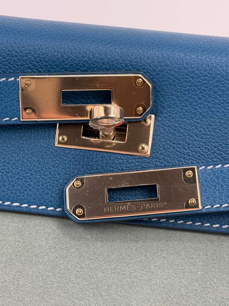 Kelly 32 Limited Edition Bleu de Galice Evercolor Leather and Ciel Veau Grizzly Suede  Permabrass Hardware