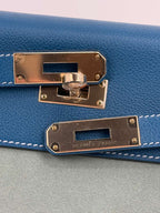 Kelly 32 Limited Edition Bleu de Galice Evercolor Leather and Ciel Veau Grizzly Suede  Permabrass Hardware