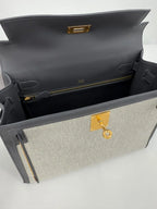 Hermès Kelly 28 Ardoise Swift and Toile Canvas Gold Hardware